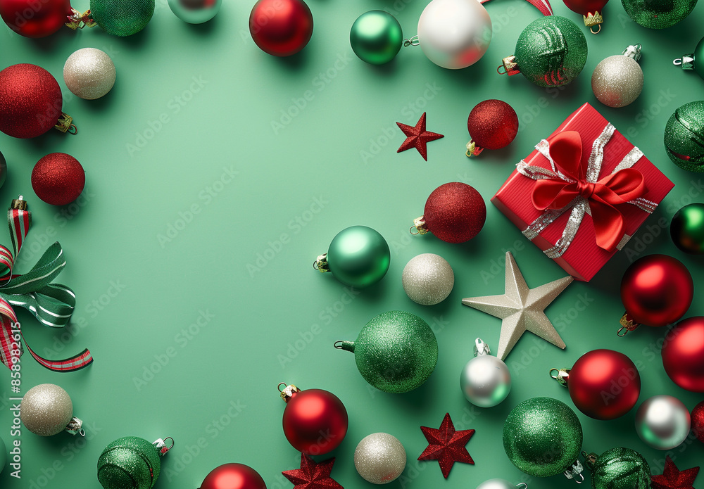 Festive Christmas Decorations on Lime Green Background (generative AI) Festive Christmas Decorations on Lime Green Background (generative AI)
