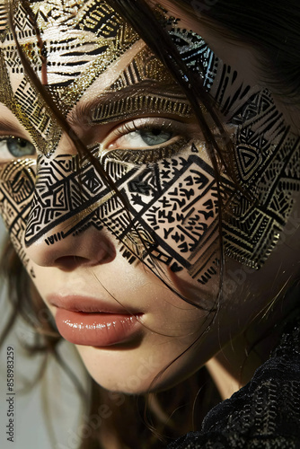Supermodels with patterns and shadows on their face | Close up Portrait