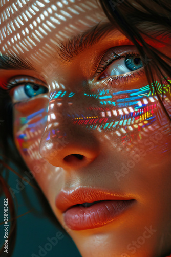 Supermodels with patterns and shadows on their face | Close up Portrait