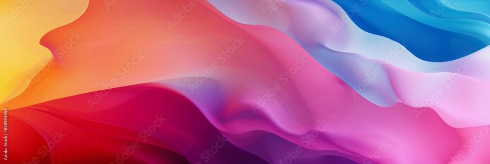 Obraz premium A colorful background with a rainbow and a brush stroke. The background is a mix of pink, blue, and yellow