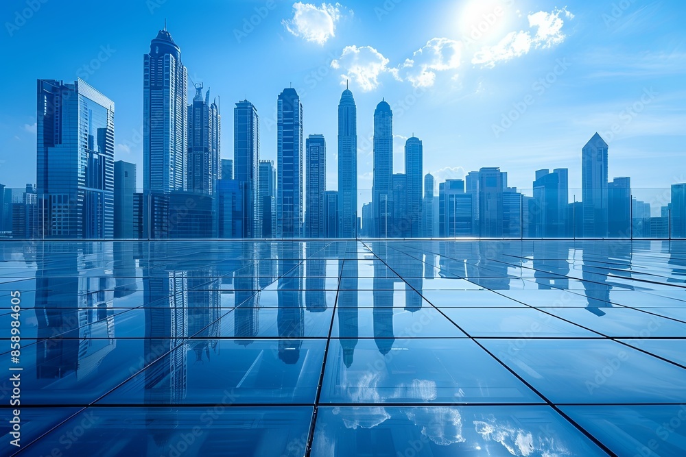 Modern city skyline with skyscrappers and reflection created with Generative AI Modern city skyline with skyscrappers and reflection created with Generative AI