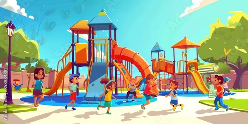 Wallpaper Mural Children Playing on a Sunny Day at a Colorful Playground Torontodigital.ca