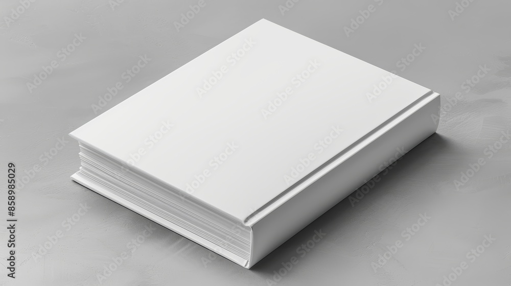 Minimalistic blank white book cover on a sleek gray surface, perfect for template design and branding, highlighting simplicity and elegance Minimalistic blank white book cover on a sleek gray surface, perfect for template design and branding, highlighting simplicity and elegance