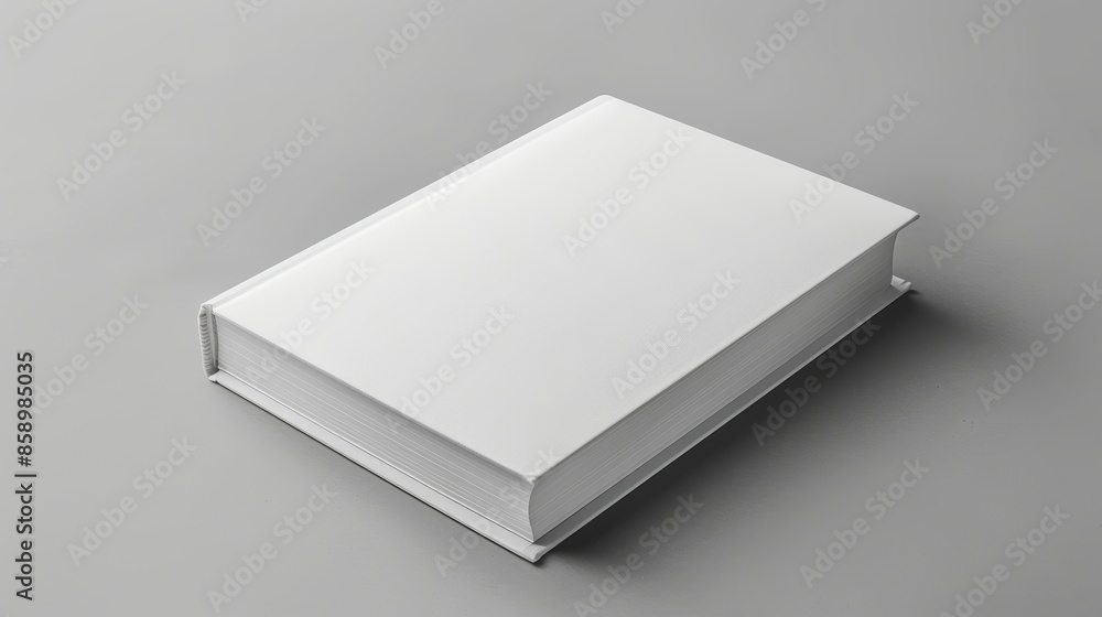 Minimalistic blank white book cover on a sleek gray surface, perfect for template design and branding, highlighting simplicity and elegance Minimalistic blank white book cover on a sleek gray surface, perfect for template design and branding, highlighting simplicity and elegance