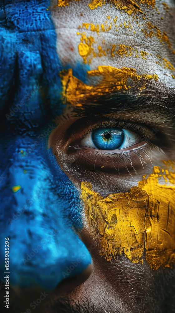 Ukrainian Soccer Fan with Flag Painted Face Ukrainian Soccer Fan with Flag Painted Face