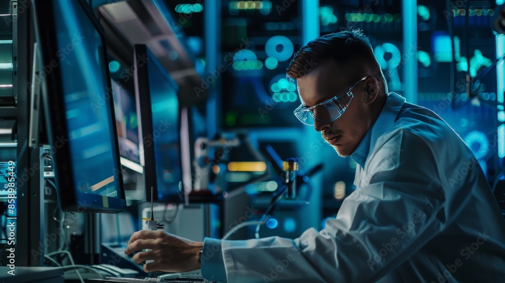 Picture a scientist in a cutting-edge lab using quantum computers to solve complex problems that were previously unsolvable, pushing the boundaries of possible. Picture a scientist in a cutting-edge lab using quantum computers to solve complex problems that were previously unsolvable, pushing the boundaries of possible.