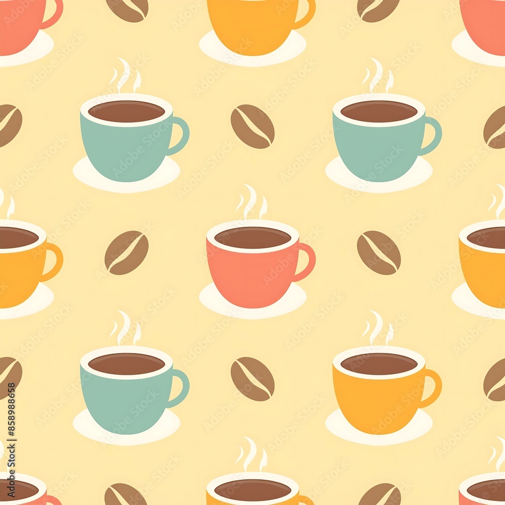 coffee cup with cute cartoon characters. seamless background coffee cup with cute cartoon characters. seamless background