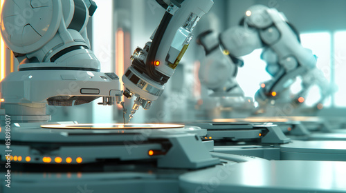 Close-up of a semiconductor wafer device after the dicing process. The silicon mold is being extracted by a pick and place machine. computer chip production