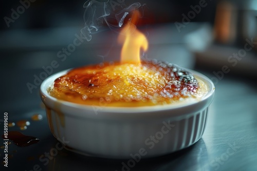 A Delicious Creme Brulee with a Flamb?ed Sugar Crust photo