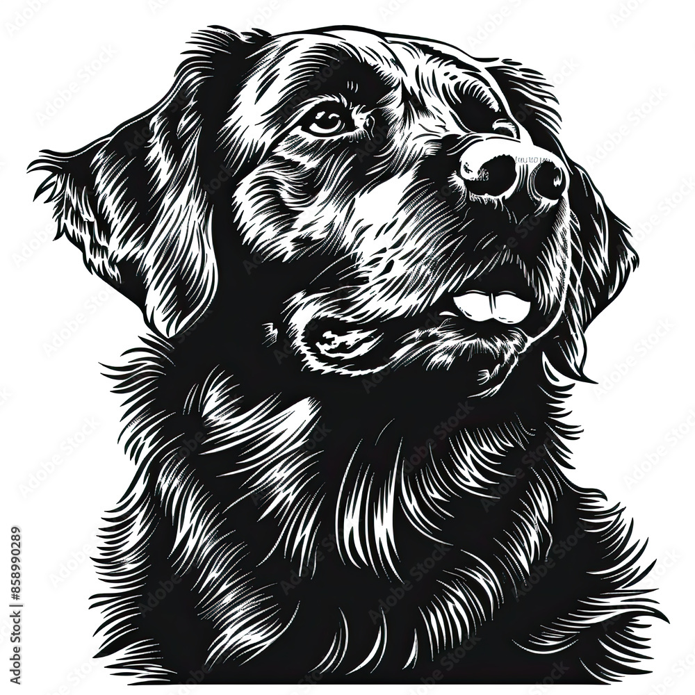 A black and white drawing of a golden retriever dog A black and white drawing of a golden retriever dog