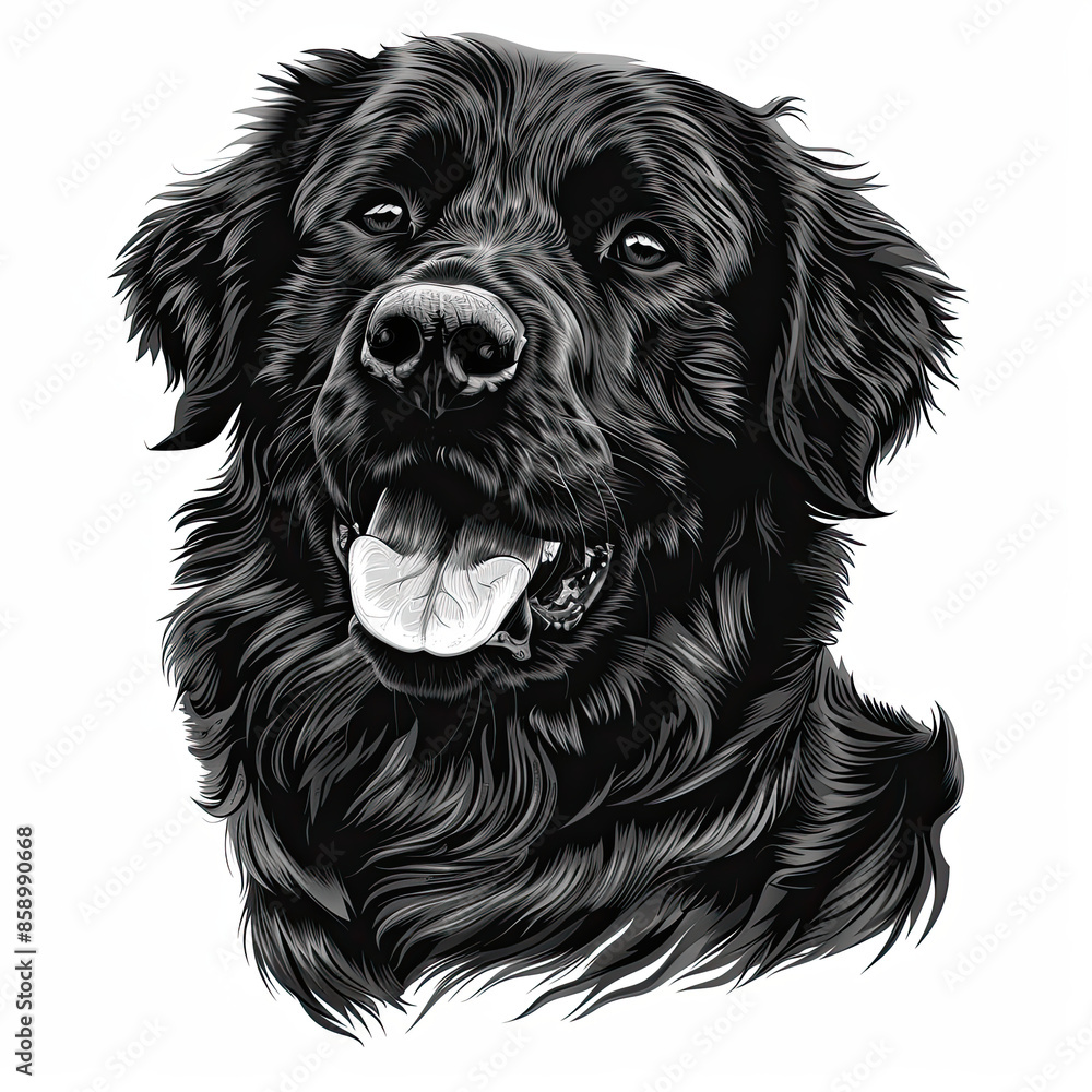 A black and white drawing of a golden retriever dog A black and white drawing of a golden retriever dog