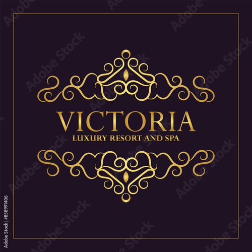 Luxury hotel label template. Trendy vintage royal ornament frames illustration.