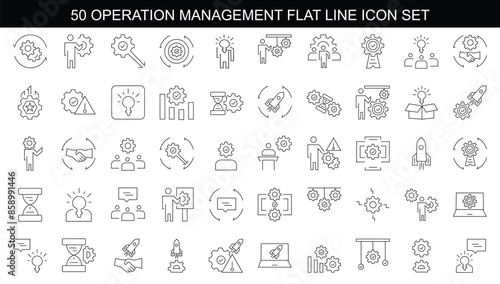 Flat line operation management set editable icon design vector