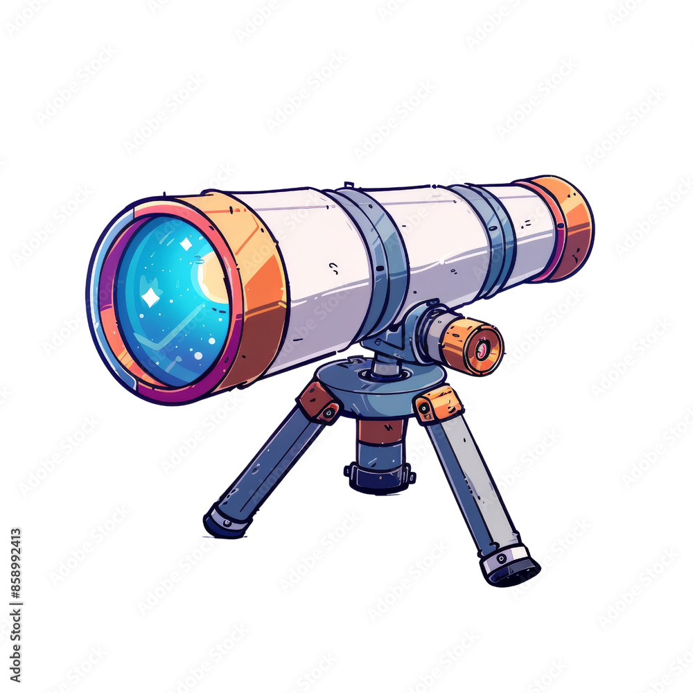 Isolated white telescope on a tripod, with a large lens for viewing the night sky with high magnification Isolated white telescope on a tripod, with a large lens for viewing the night sky with high magnification