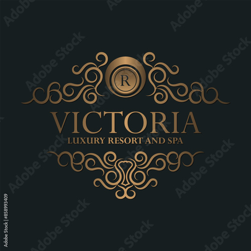 Luxury hotel label template. Trendy vintage royal ornament frames illustration.