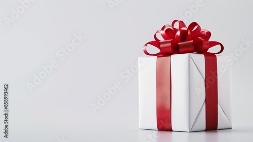 Gift box with red ribbon and bow isolated