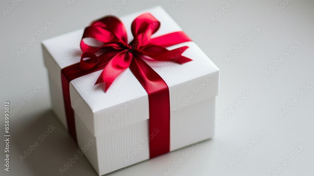 Fototapeta premium Gift box with red ribbon and bow isolated