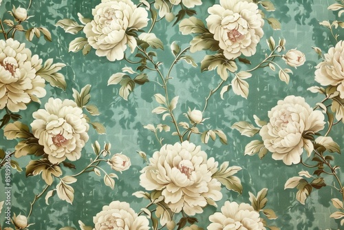 Vintage Floral Wallpaper with Peonies