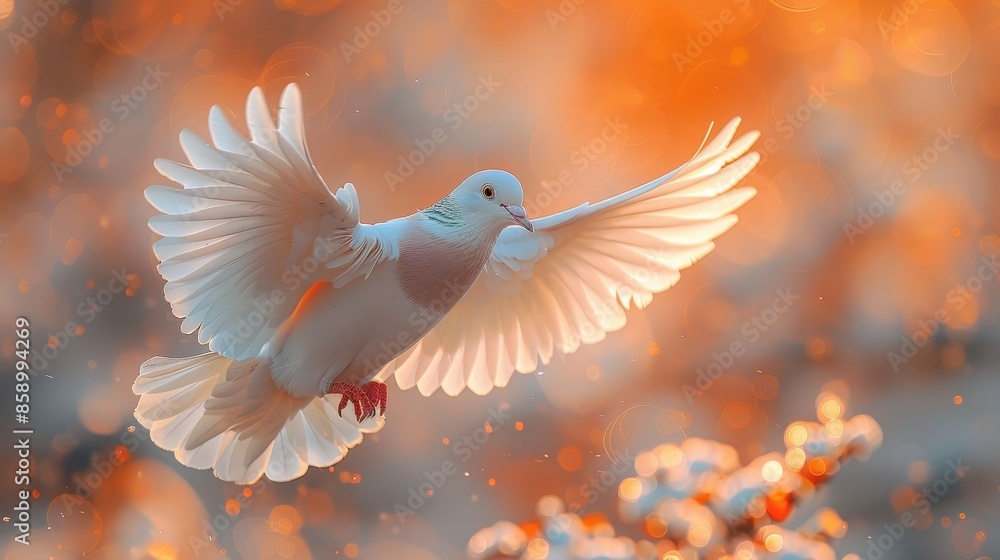 White Dove in Flight with Bokeh Background White Dove in Flight with Bokeh Background