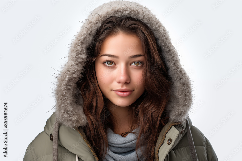 Young pretty brunette girl over isolated white background in winter clothes Young pretty brunette girl over isolated white background in winter clothes