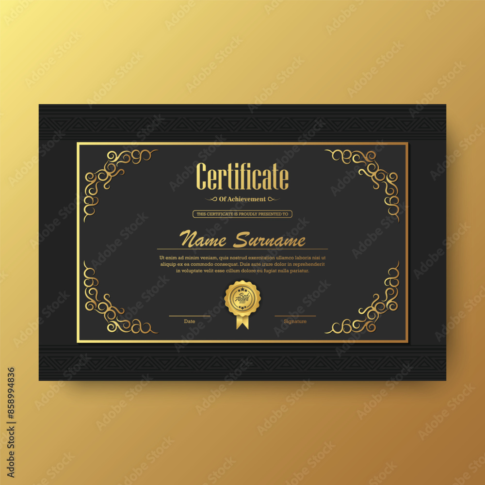 Naklejka premium Luxury achievement certificate best award diploma design