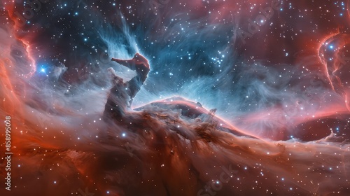 Part of the sky in the constellation of Orion (The Hunter). Rising like a giant seahorse from turbulent waves of dust and gas is the Horsehead Nebula. #858995098
