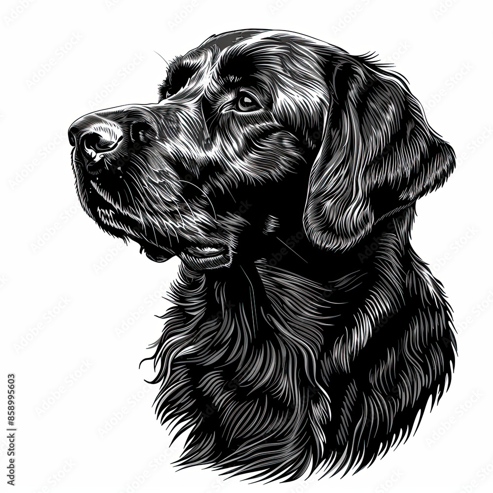 A black and white drawing of a golden retriever dog A black and white drawing of a golden retriever dog