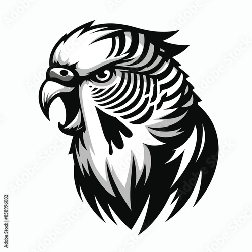 budgerigar mascot logo in black and white silhouette