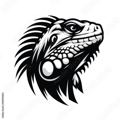 iguana mascot logo in black and white silhouette