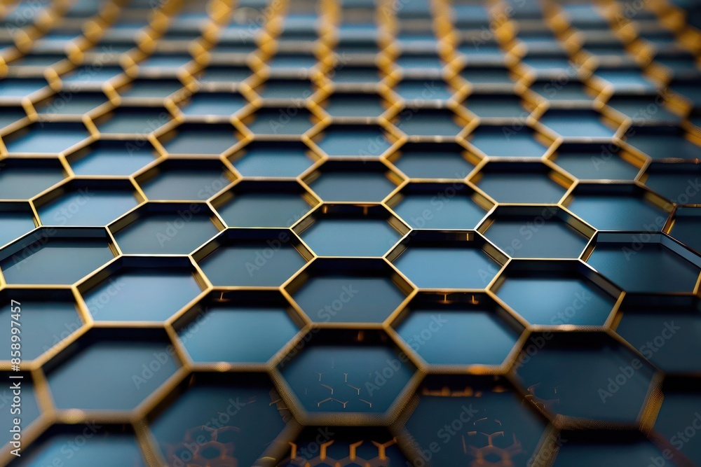 Abstract Background, an elegant 3D design featuring hexagonal grids in rich blue and gold colors, creating a sophisticated visual landscape Abstract Background, an elegant 3D design featuring hexagonal grids in rich blue and gold colors, creating a sophisticated visual landscape