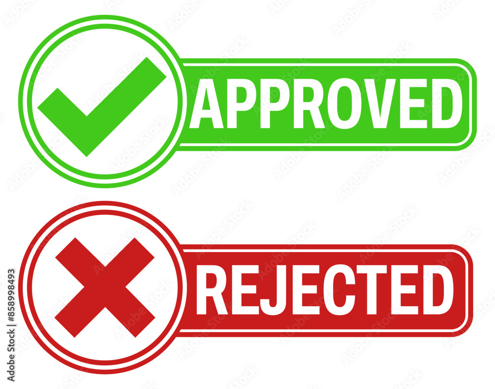 Set approved and rejected icons. Verification sign labels sticker design vector illustration Set approved and rejected icons. Verification sign labels sticker design vector illustration