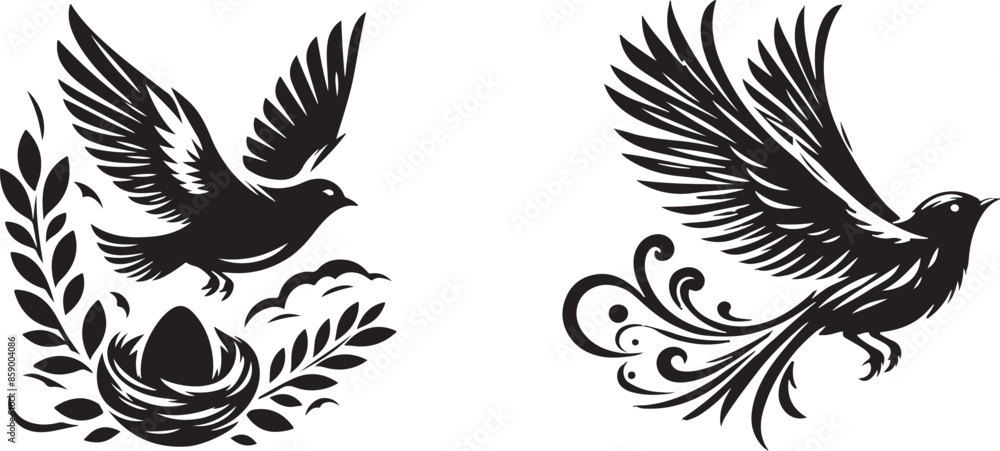 fly birds silhouette vector art illustration fly birds silhouette vector art illustration