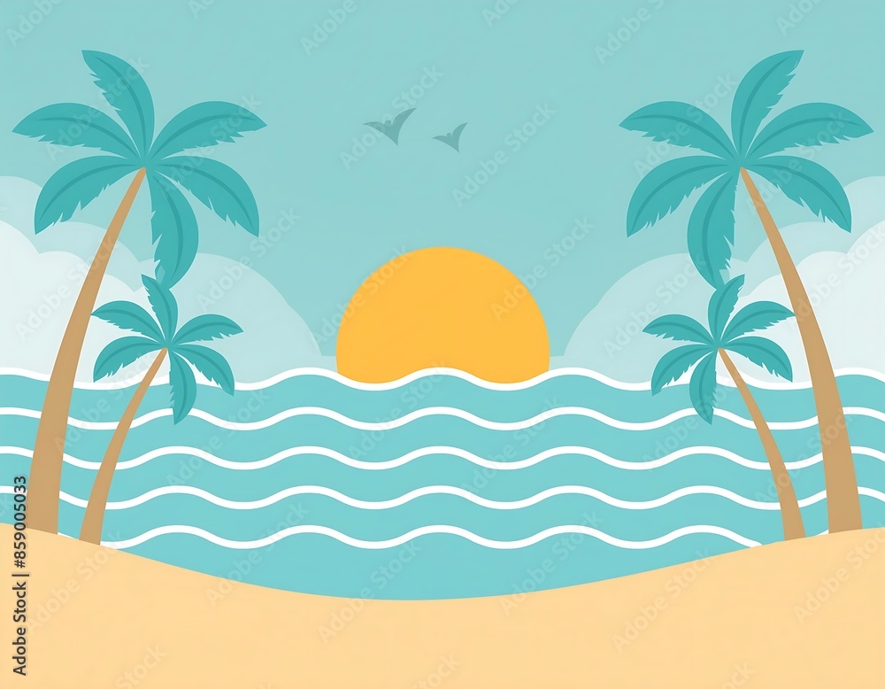 Fototapeta premium summer beach background with palm tree