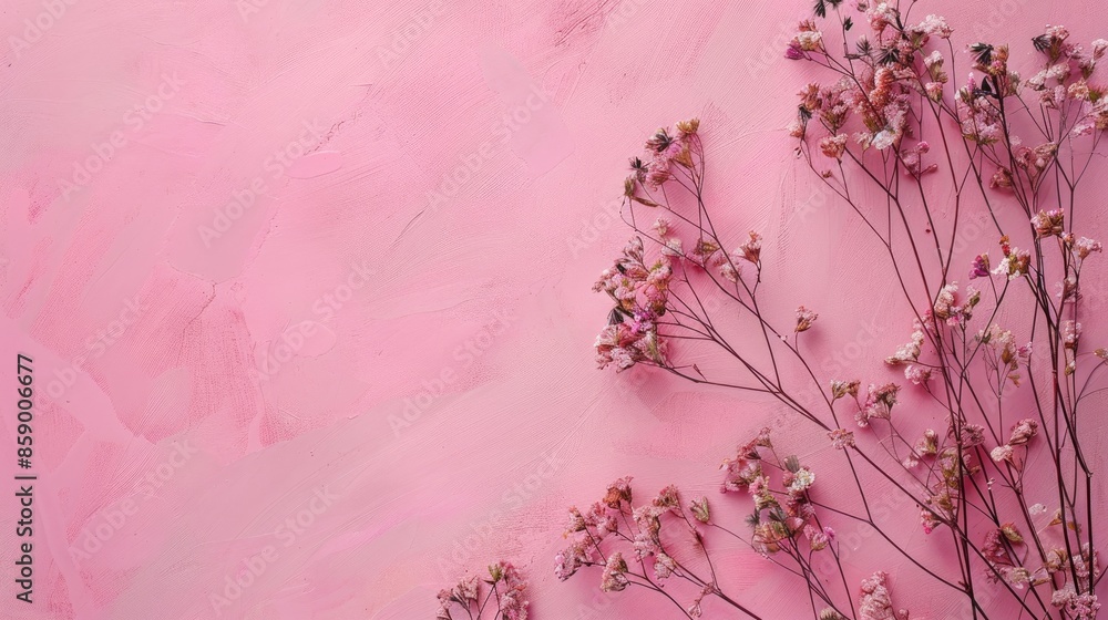 Naklejka premium Pink empty background with dried flowers