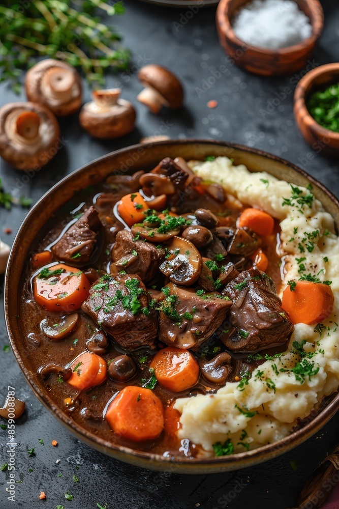 Beef Bourguignon with Mashed Potatoes and Mushrooms Beef Bourguignon with Mashed Potatoes and Mushrooms