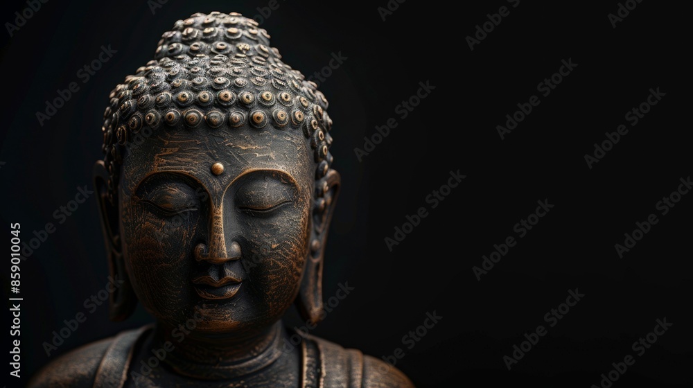 custom made wallpaper toronto digitalSiddhartha Gautama (Buddha) on a black background, in a mystical and charming atmosphere with a place to copy the text.