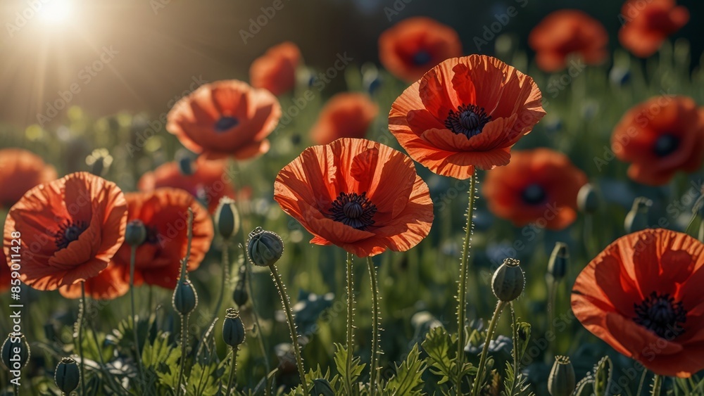 Fototapeta premium Sunlit Poppy Field Bloom