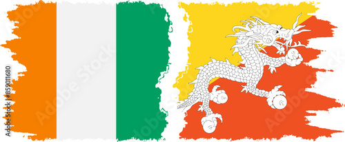 Bhutan and Ivory Coast grunge flags connection vector