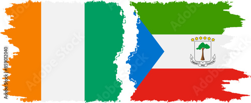 Equatorial Guinea and Ivory Coast grunge flags connection vector