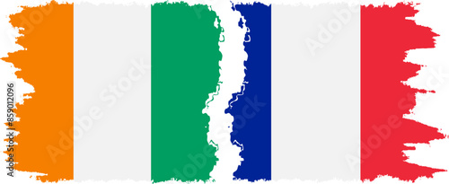 France and Ivory Coast grunge flags connection vector