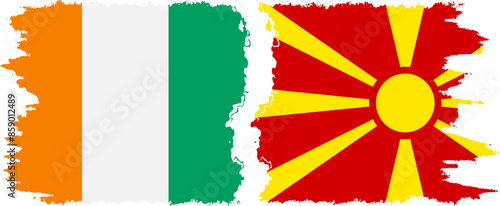 Northern Macedonia and Ivory Coast grunge flags connection vector