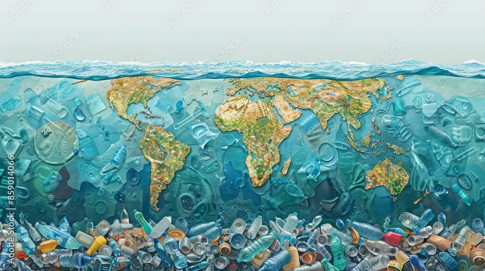 Fototapeta premium A large blue ocean with a map of the world on the bottom