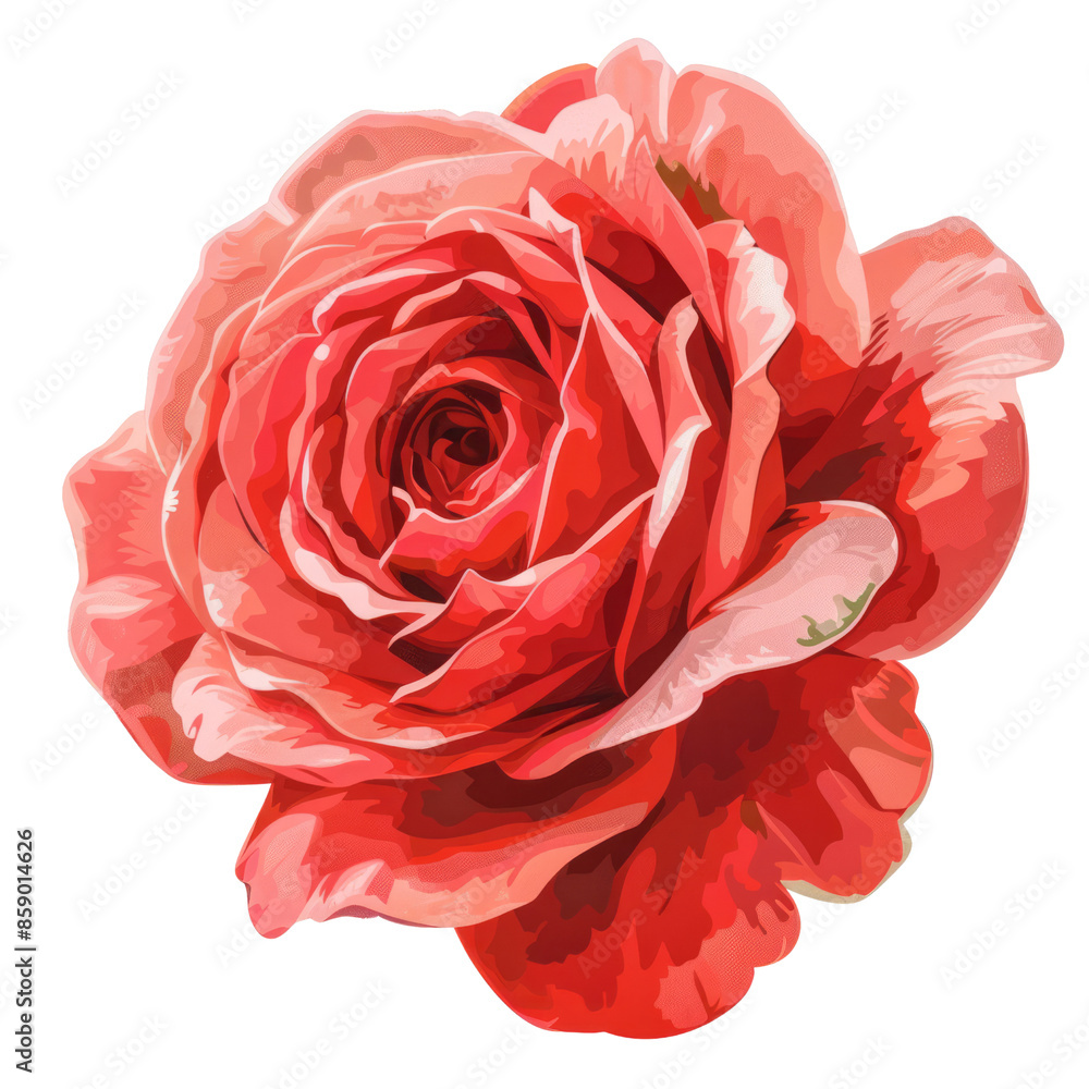 Naklejka premium A single red rose in full bloom, its velvety petals showcasing its beauty against a clean white background
