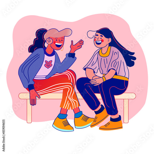 Two young women sitting together and having some fun time for Friendship Day