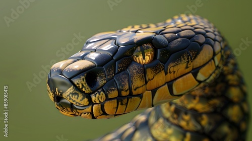 3d King Cobra Black Snake The world's longest venomous snake isolated on green background, King cobra snake 3d illustration, King cobra snake 3d Rendering. 