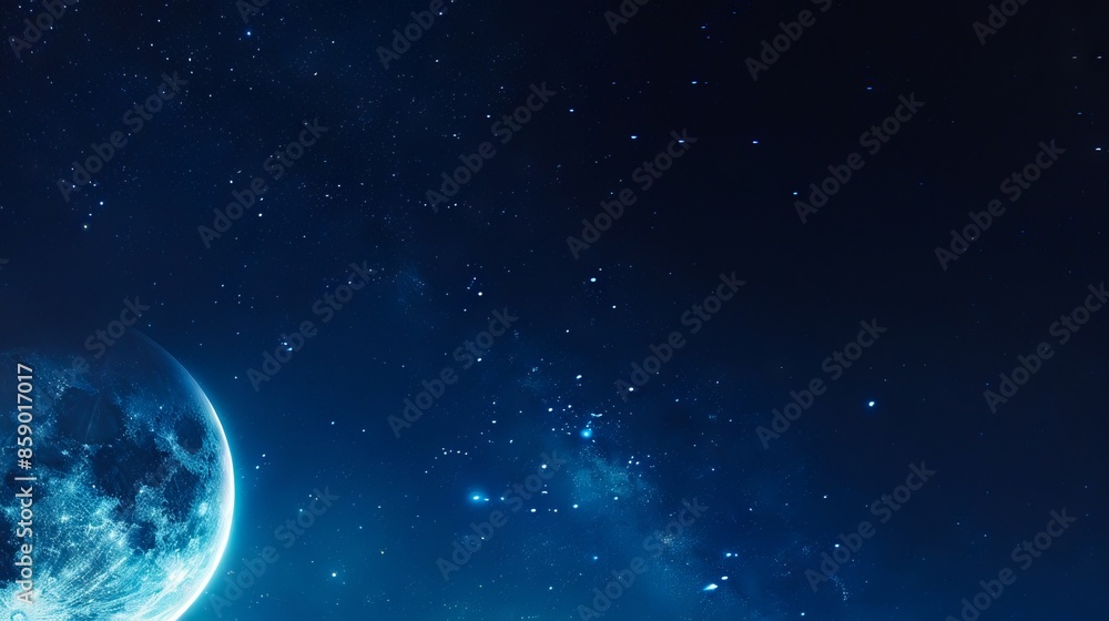 Obraz premium A space scene with a blue moon and stars.