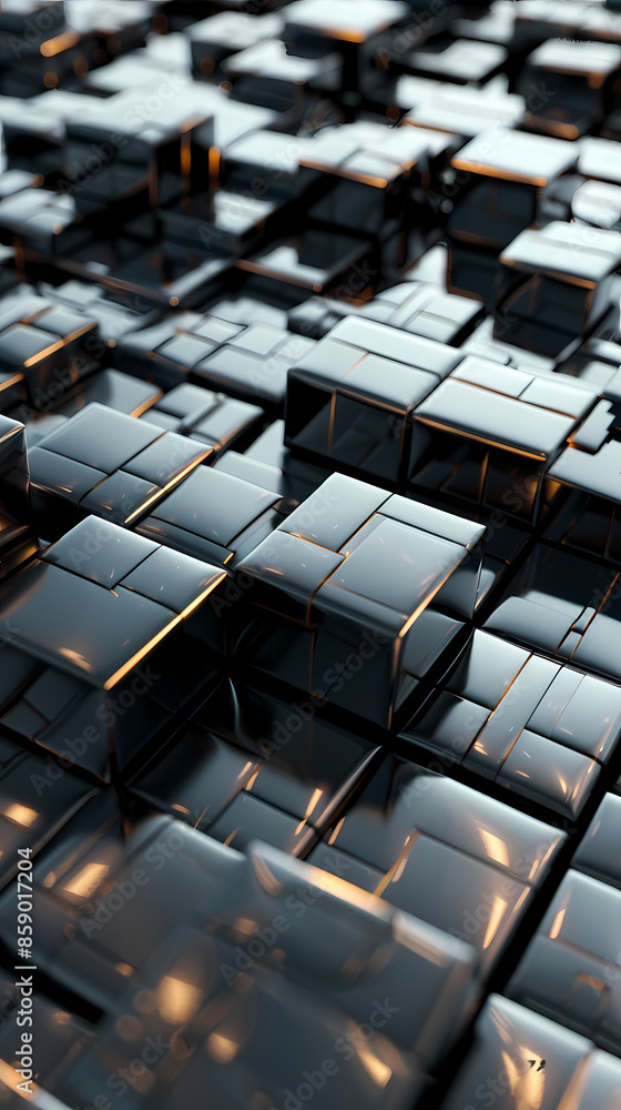 Obraz premium Abstract high-tech background, 3d illustration with abstract high-tech background with metal square blocks