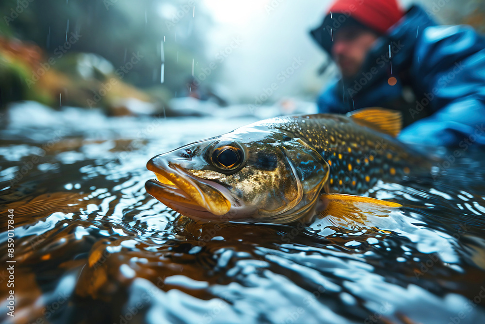 A fisherman at sunset uses a spinning rod to catch fish in a stormy river or lake. A fisherman at sunset uses a spinning rod to catch fish in a stormy river or lake.