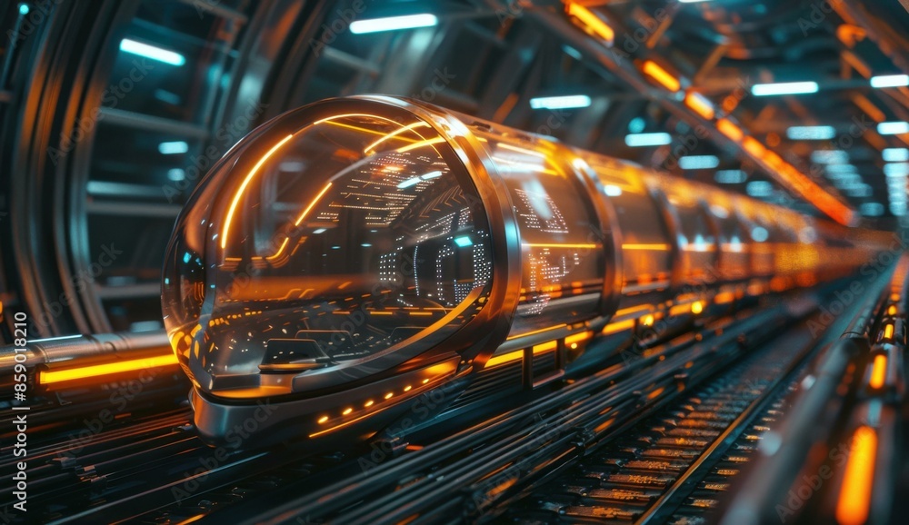 Futuristic train traveling through a tunnel. AI. Futuristic train traveling through a tunnel. AI.