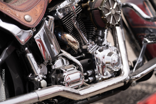 retro motorcycle in american style with chrome shiny parts